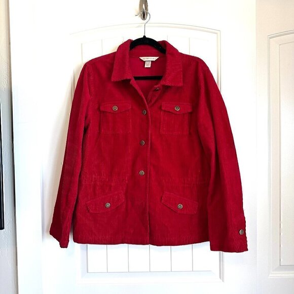 100% Cotton Christopher & Banks Bright Red Corduroy Button Jacket Long Sleeve M - Picture 1 of 10